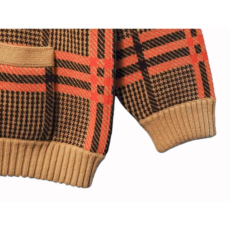 Gucci GG Wool Check Reversible Cardigan Glen Check Woven Long Sleeve Women's V