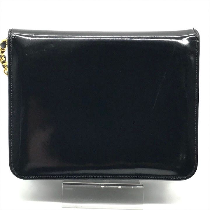 Chanel CC Logo Patent Push Lock Chain Shoulder Bag Black Purse