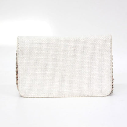 Chanel Deauville Chain Wallet Leather X Straw Light Pink Shoulder Bag Silver