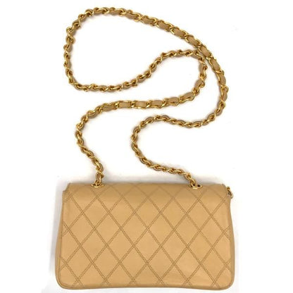 Chanel Big CC Logo Bicolor Quilted Chain Shoulder Bag Beige