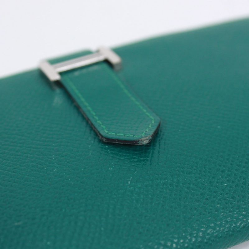 Hermes Bearn Vaux Epson Green Wallet Silver