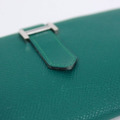 Hermes Bearn Vaux Epson Green Wallet Silver