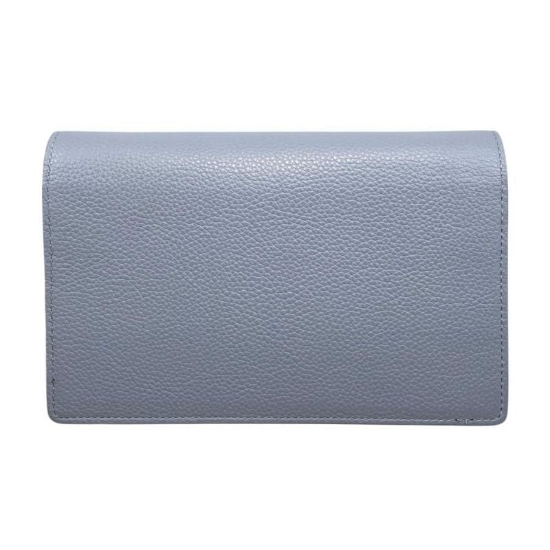 Gucci Shoulder Bag Chain Wallet 497985 Leather Double G Light Blue Beige Gold