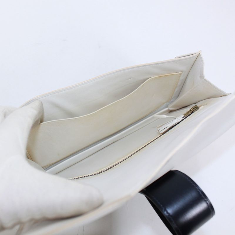 Hermes Medor Box Calf Black And White Clutch Bag Silver