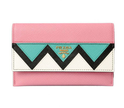 Prada Card Case Fold Wallet Prada 1mc004 Saffiano Greche Shape Pressed Leather