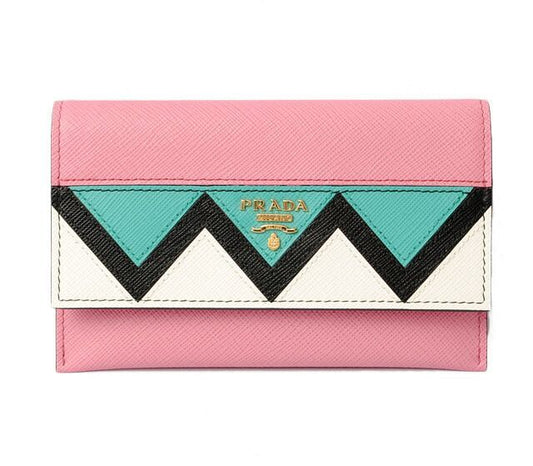 Prada Card Case Fold Wallet Prada 1mc004 Saffiano Greche Shape Pressed Leather