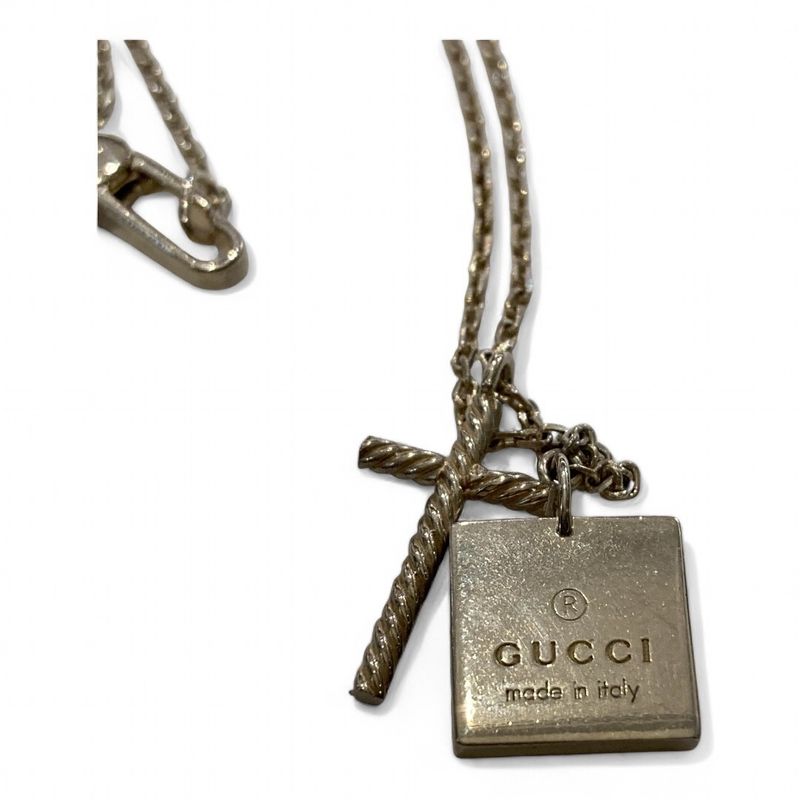 Gucci ⑤ Cross Circle Plated Double Necklace Men's Silver925 -