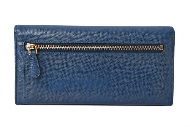 Prada Long Wallet With Pass Case 1mh132 Blue Saffiano Shape Pressed Leather