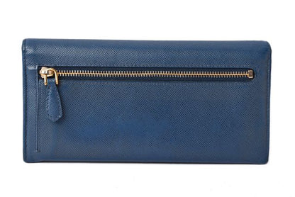 Prada Long Wallet With Pass Case 1mh132 Blue Saffiano Shape Pressed Leather