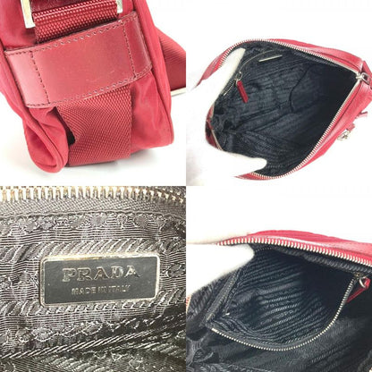 Prada Shoulder Bag Triangle Logo Triangle Logo Plate Leather / Nylon Red