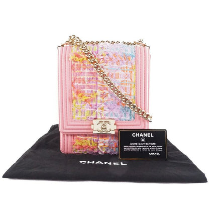 Chanel Chain Shoulder Boy Chanel Coco Mark As0130 Tweed And Lambskin Pink