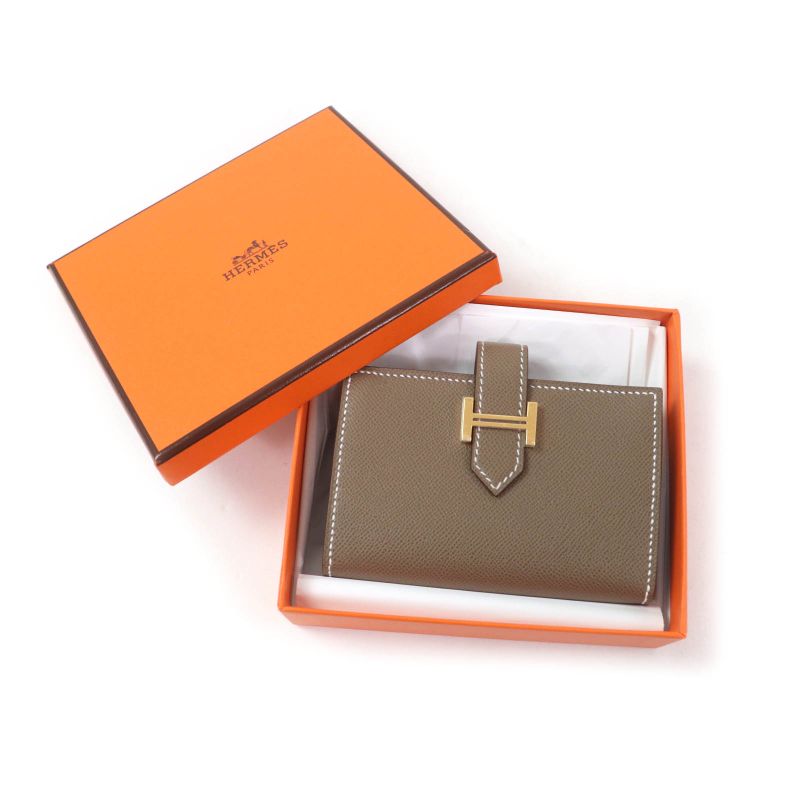 Hermes Bearn Mini Etoupe Gold Hardware H Logo Hardware Mini Wallet With Coin