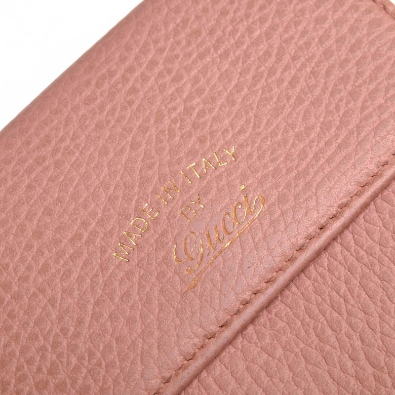 Gucci Wallet Ladies Women Leather Genuine Pink 806215924 Hook Bifold with