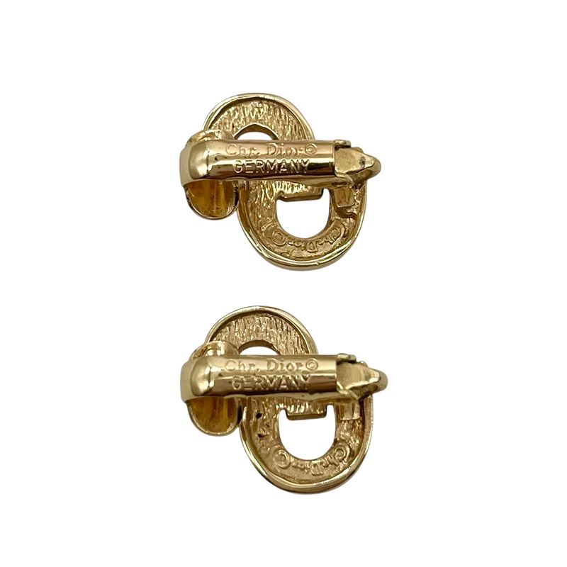 Christian DIOR Earrings Plated Metal Plated Metal Rhinestone CD Logo Gold