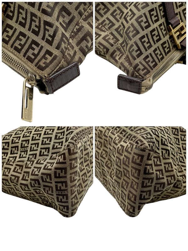 Fendi Tote Bag Canvas Zucca Pattern Leather Brown