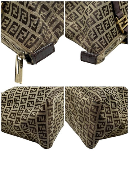 Fendi Tote Bag Canvas Zucca Pattern Leather Brown