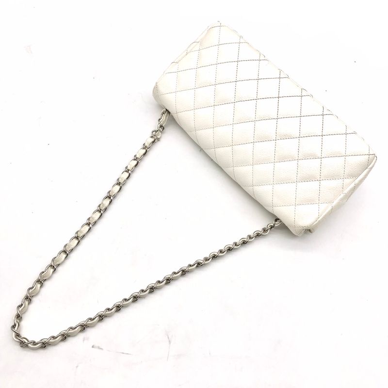 Chanel Caviar Leather CC Logo Turnlock Chain Shoulder Bag White