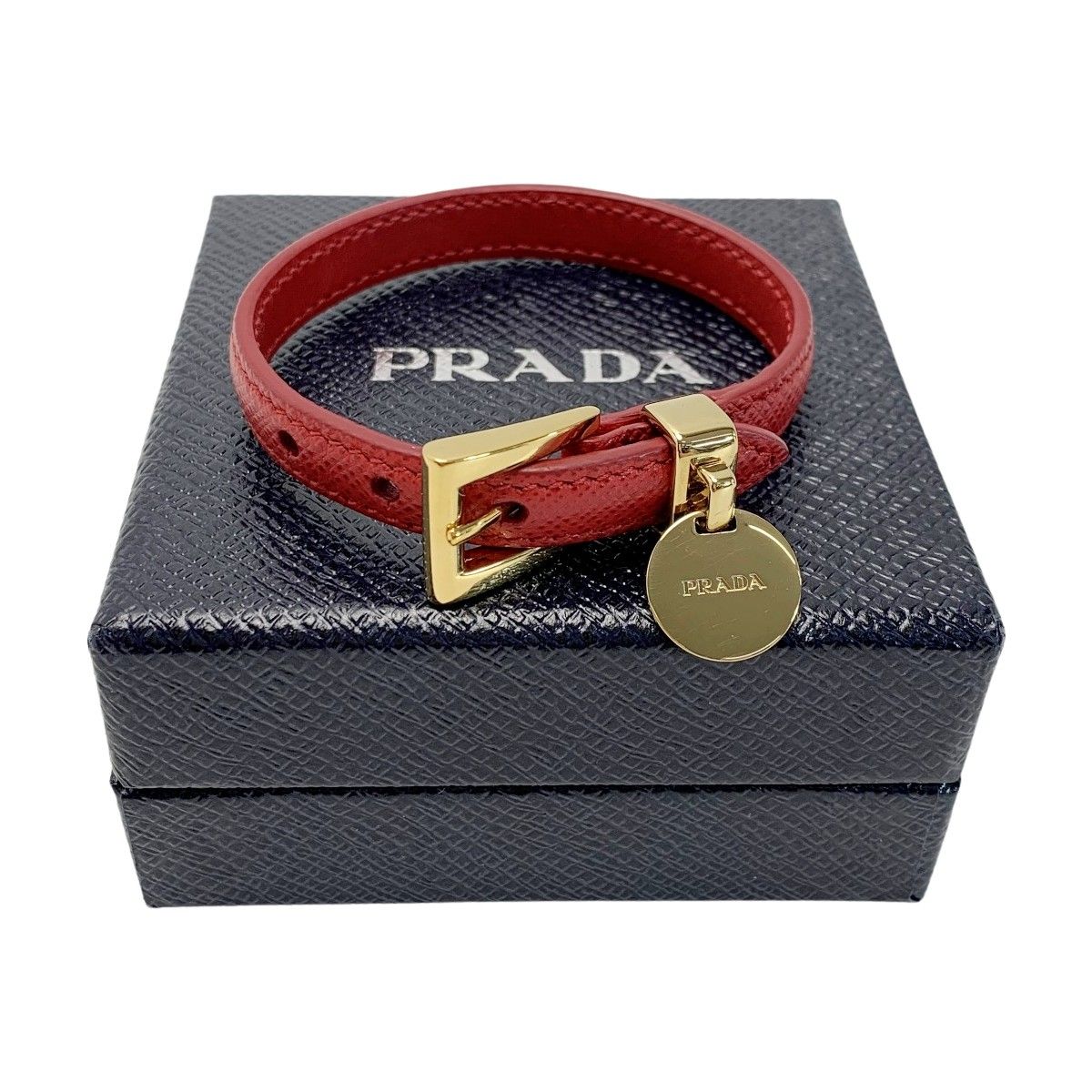 Prada Leather Red X Gold Hardware Bracelet with Box
