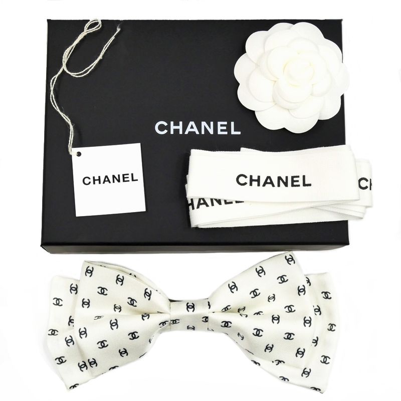 Chanel Valletta Aaa821 Ribbon White Logo COCO Silver-hardware Hair