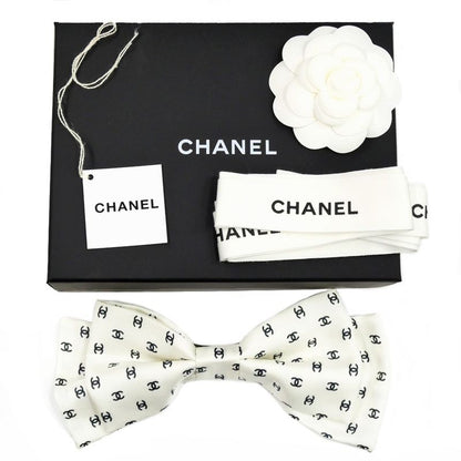 Chanel Valletta Aaa821 Ribbon White Logo COCO Silver-hardware Hair