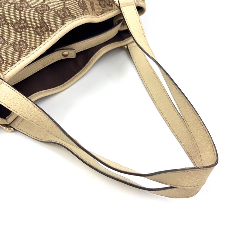 Gucci Abby GG Canvas Tote Bag Leather X Canvas Brown Shoulder Bag Gold 130736