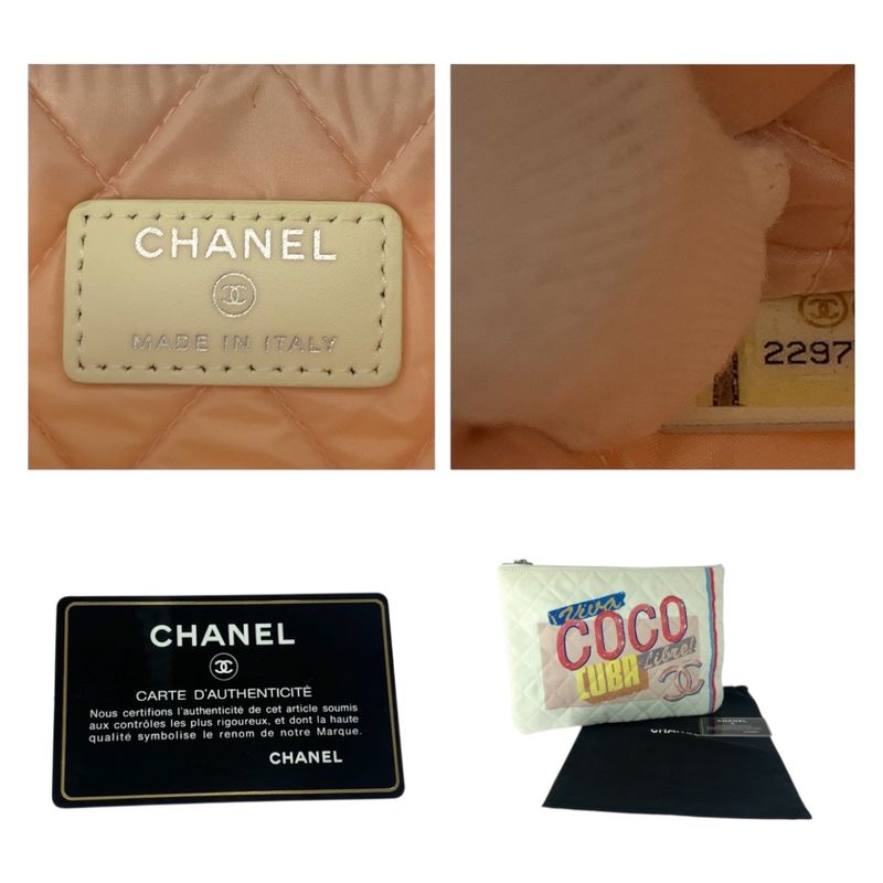 Chanel Coco Cuba Coco Mark White Multicolor Silver Hardware Canvas Clutch Bag