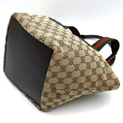 Gucci 131229 Handbag Beige And Brown GG Canvas Sherry Line Ladies Men