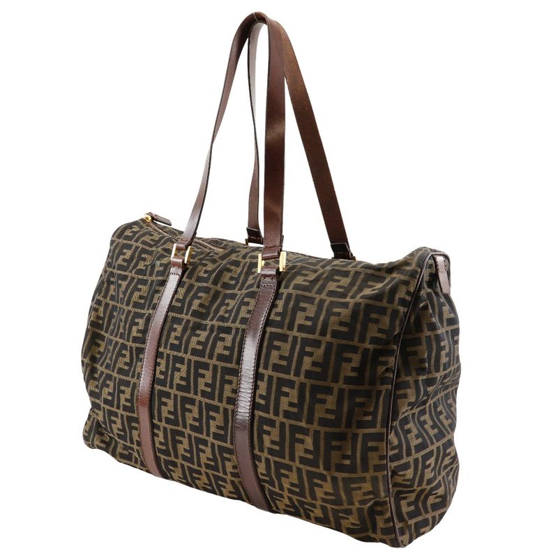 Fendi Zucca Nylon Canvas Brown Unisex Boston Bag