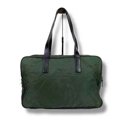 Prada Triangle Logo Mini Tote Shoulder Bag Green Khaki Tessuto Nylon