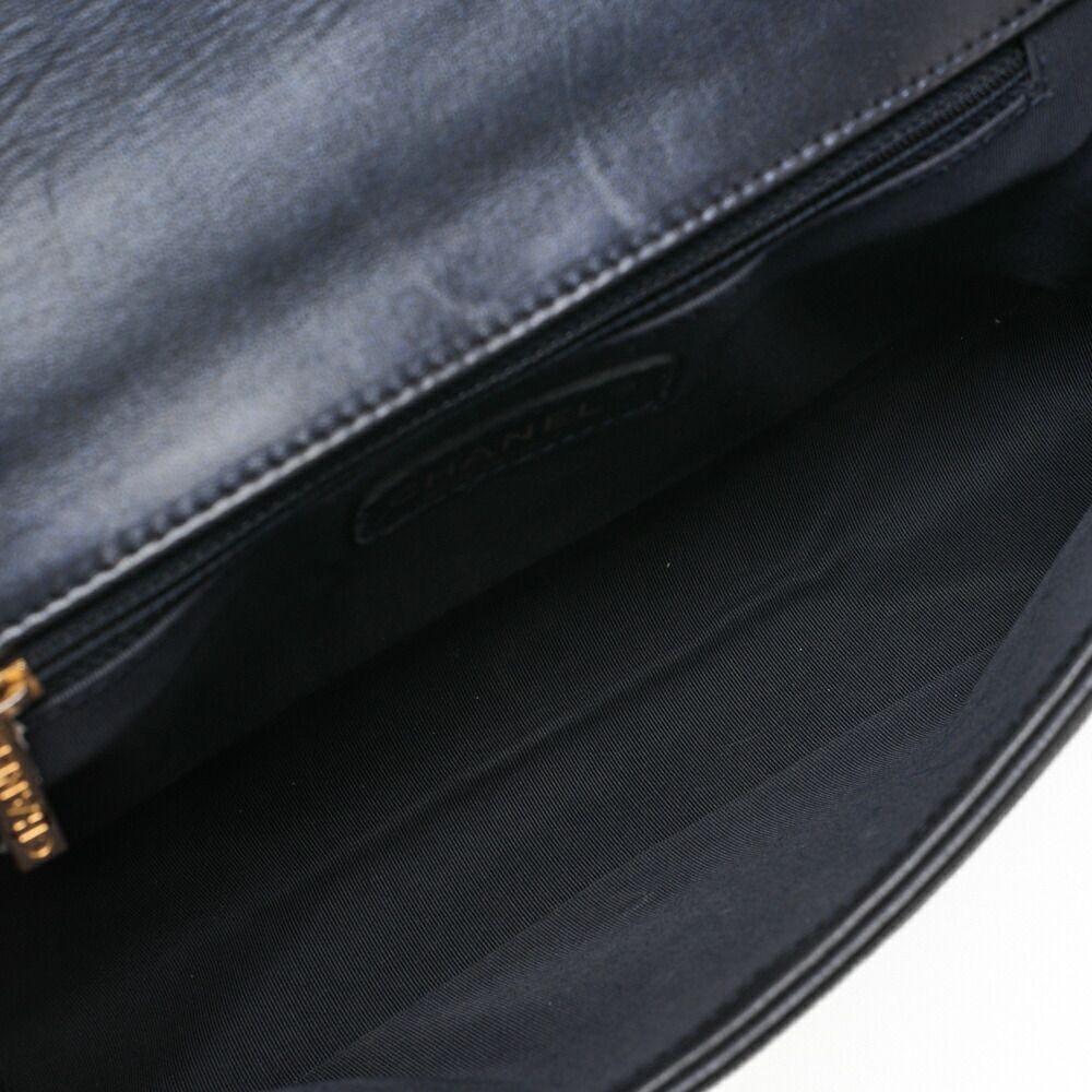 Chanel Boy Chanel Perforated Design Chain Shoulder Lamb Skin Navy And Red Large