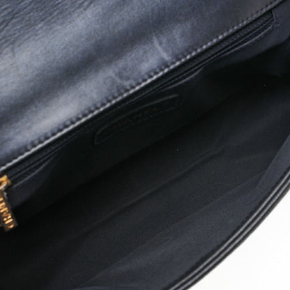 Chanel Boy Chanel Perforated Design Chain Shoulder Lamb Skin Navy And Red Large