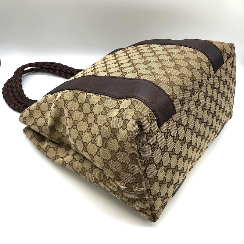 Gucci 232946 Tote Handbag GG Canvas Leather Braided Handle Brown Ladies Men