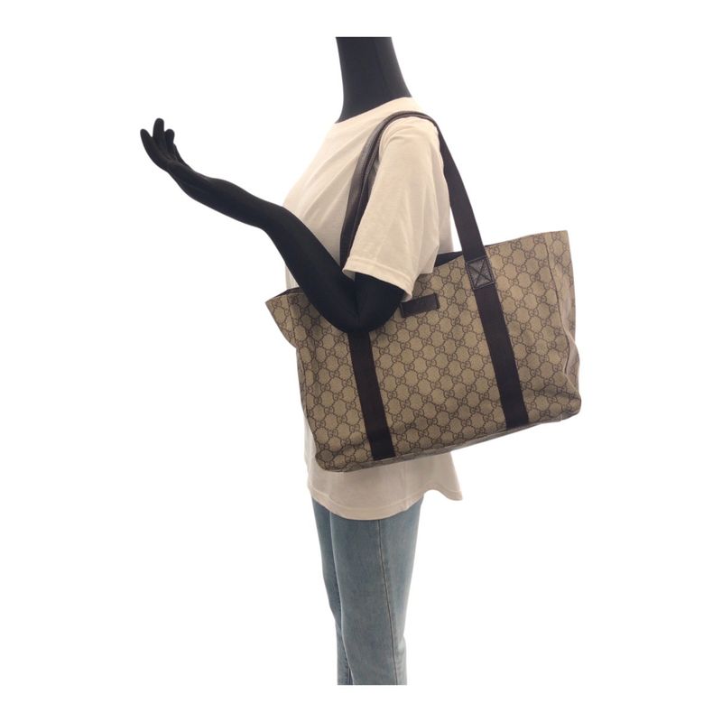 Gucci Beige Dark Brown GG Supreme Canvas 141624 Tote Bag Shoulder Bag Women