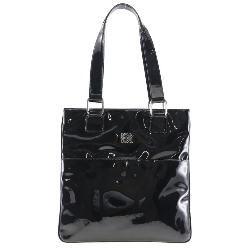 Loewe Anagram Enamel Black Women's Tote Bag
