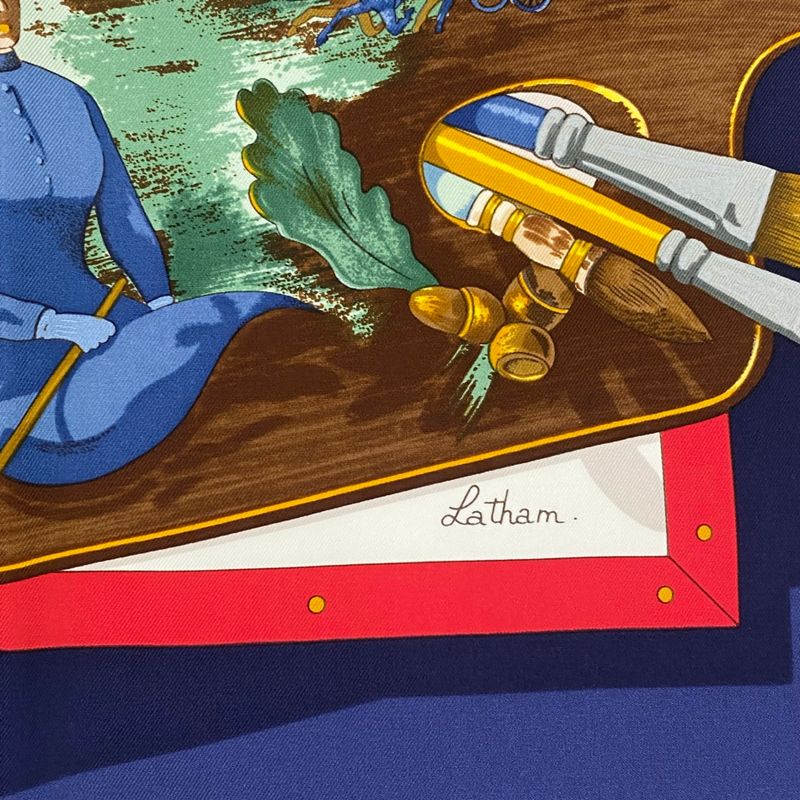 Hermes Scarf Silk Carre 90 Memoire D'hermes Navy With Box