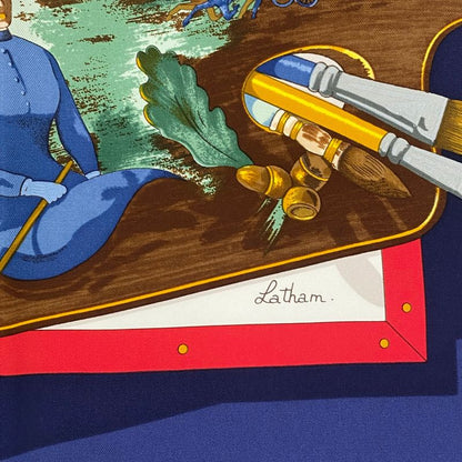 Hermes Scarf Silk Carre 90 Memoire D'hermes Navy With Box