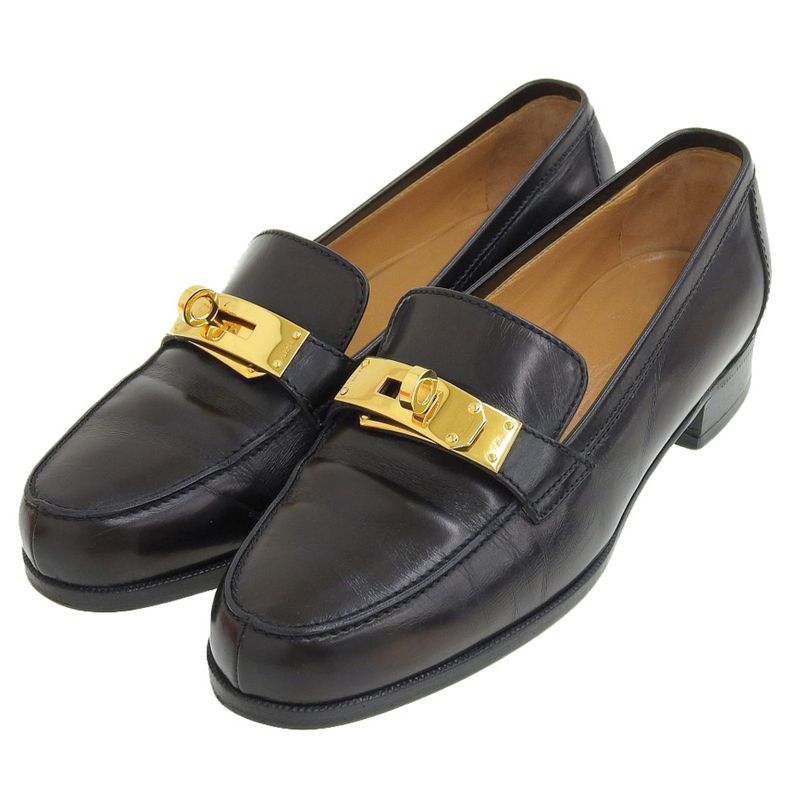With Box Hermes Vintage Kelly Box Calf Leather Loafers Moccasins Dress Shoes