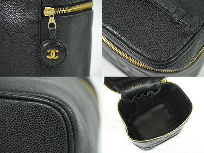 Authentic Chanel Coco Mark Vanity Bag Handbag Cosmetic Pouch Caviar Skin