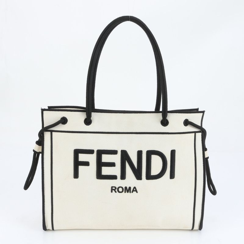 Fendi Logo Shopper Medium 8bh378 Tote Bag Shoulder Hand A4 Genuine Leather