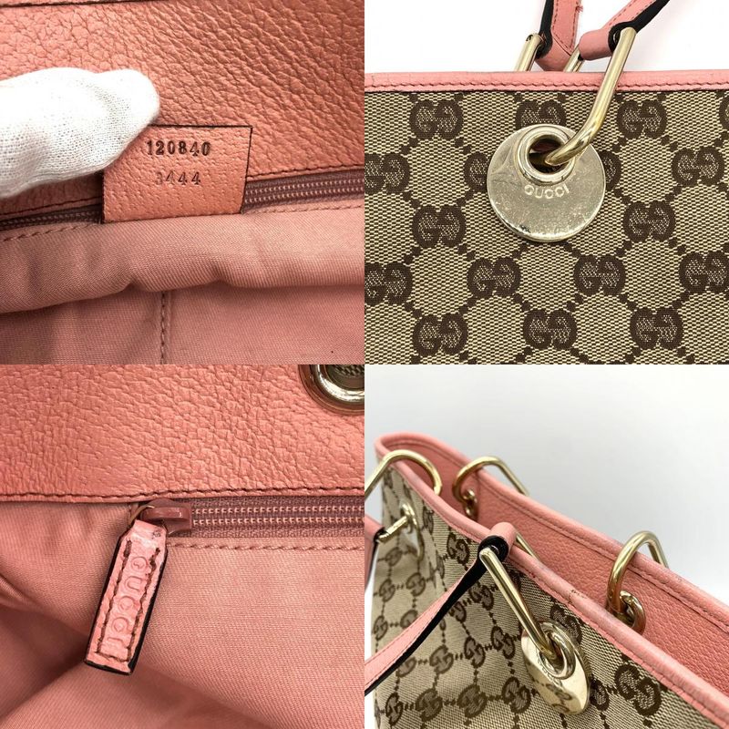 Gucci 120840 Tote Bag Beige/pink GG Canvas/leather Women's Fashion