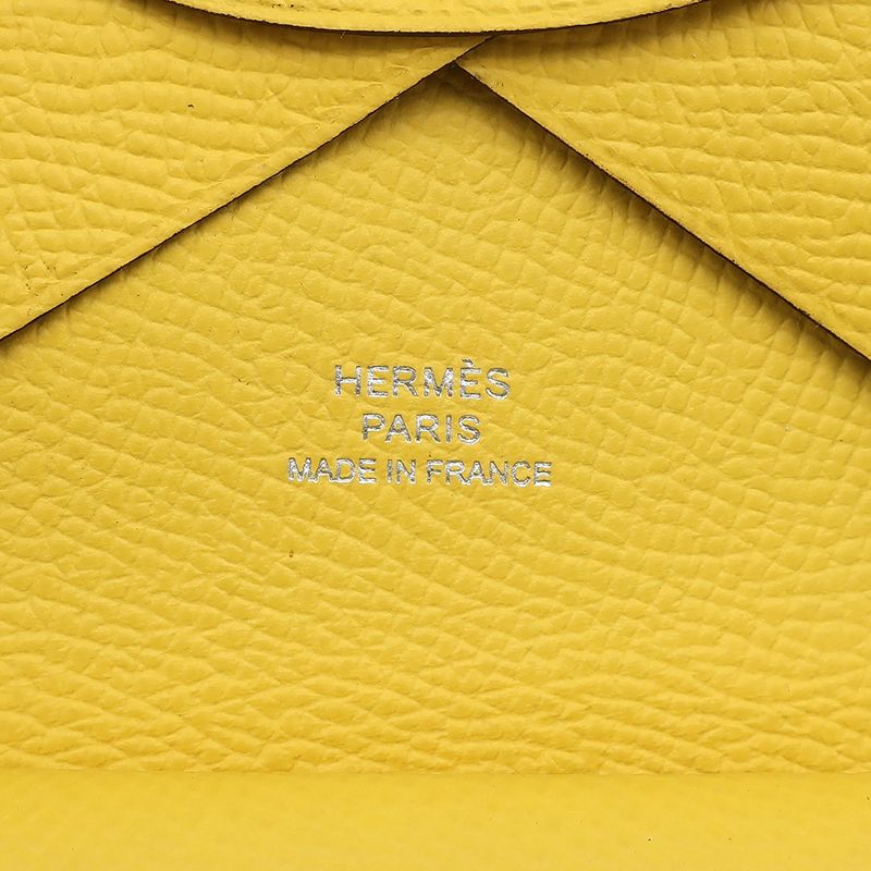 Hermes Card Case Calvi Duo Vaux Epson Jeanne Naples Silver Hardware Yellow U