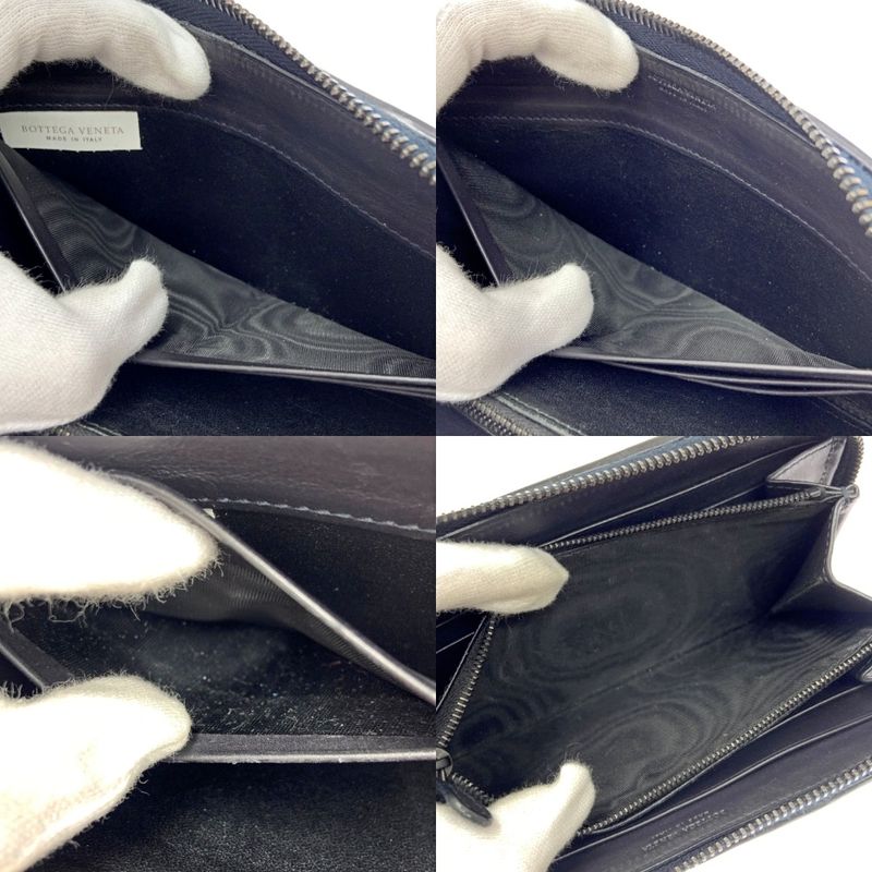 Bottega Veneta Leather Intreccio Imperatore Round Zipper Long Wallet Black