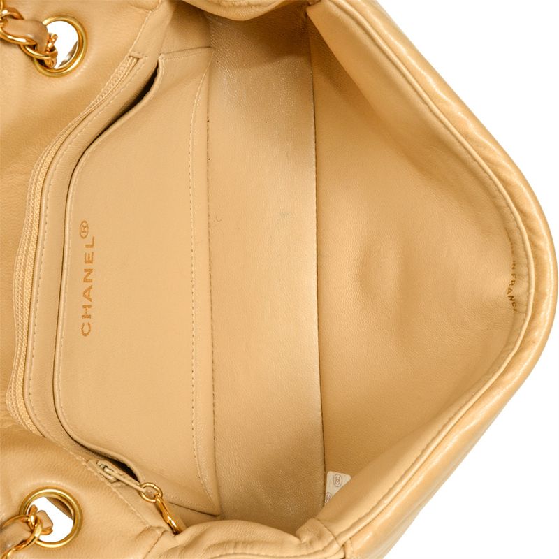 Chanel W Flap Chain Shoulder Bag Lambskin Beige Gold Hardware Coco Mark