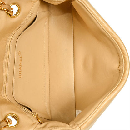 Chanel W Flap Chain Shoulder Bag Lambskin Beige Gold Hardware Coco Mark