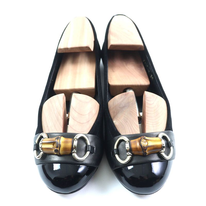 Gucci 270311 Bamboo Bit Suede Leather Pumps Flat Shoes Black 35 With Box Made