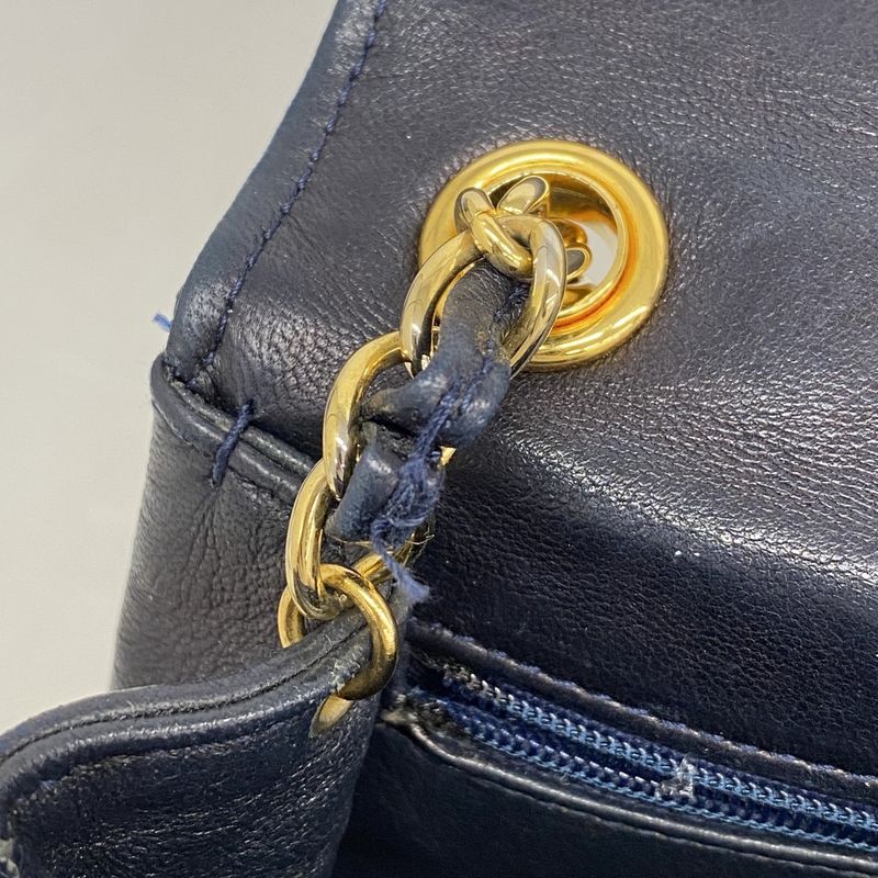 Chanel Shoulder Bag Lambskin Navy Gold Hardware Women
