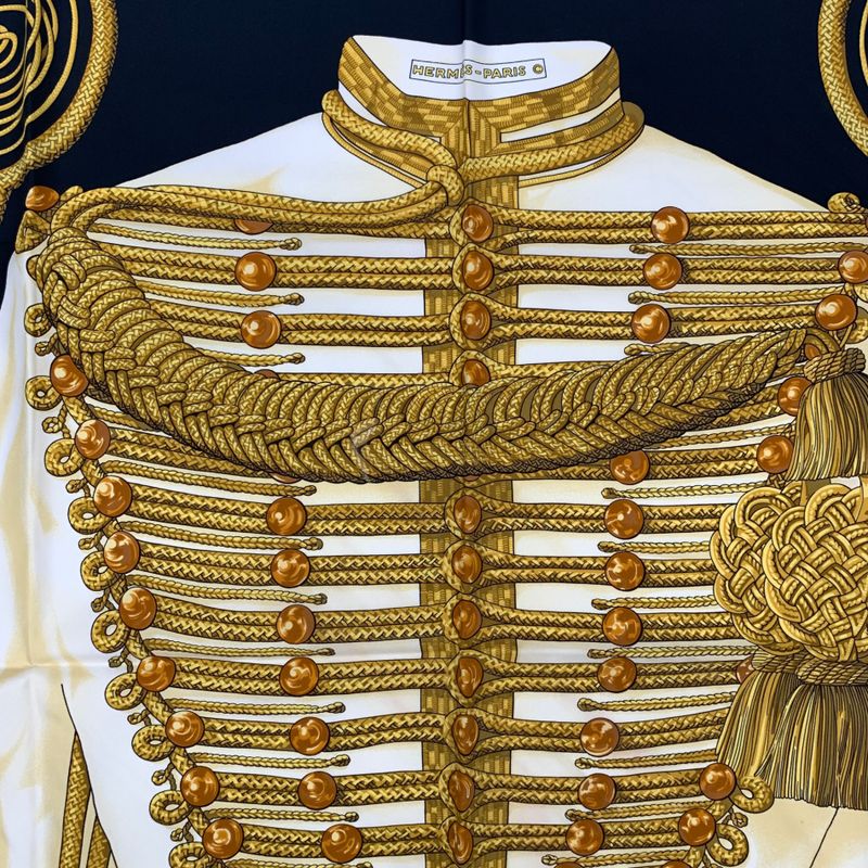 Hermes Carre 90 Scarf Silk Scarf Brandebourgs Brandenburg Black And Gold