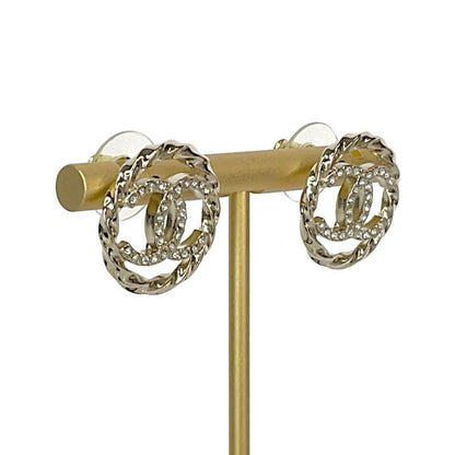 Chanel Earrings Gold Coco Mark Rhinestone Circle