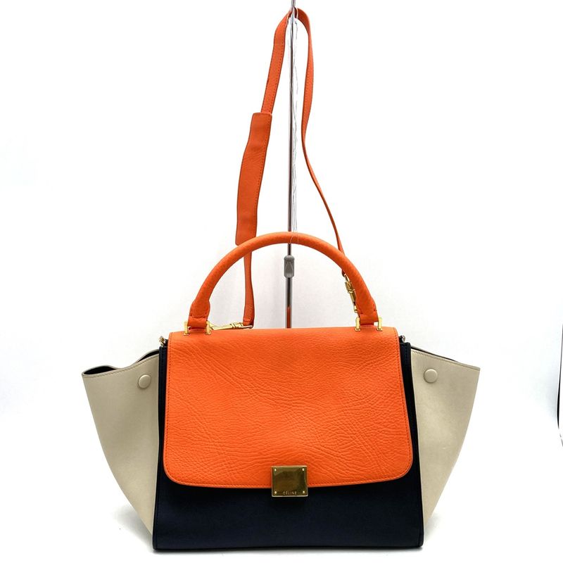 Celine Trapeze 4124 Handbag Crossbody Shoulder Bag Orange/black/white Black/whit