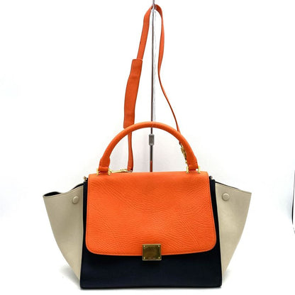 Celine Trapeze 4124 Handbag Crossbody Shoulder Bag Orange/black/white Black/whit